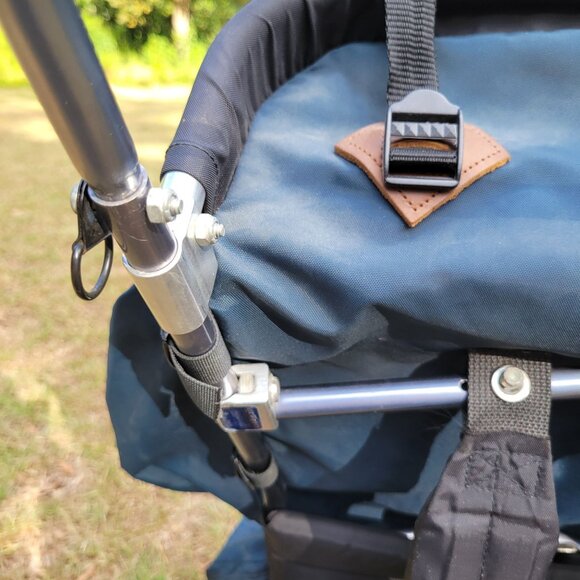 Vintage Jansport External Frame Backpack Blue Leather Patch Hiking Trail Backpac - Picture 14 of 16